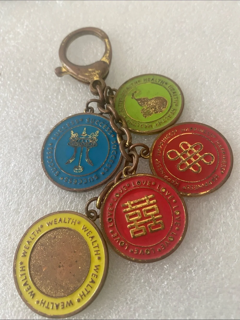 Enamel Charm Keychain with Colorful Good Luck Coins